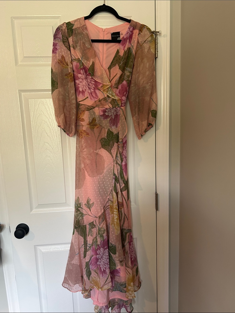 Maison Tara Pink Floral Wrap Maxi Dress